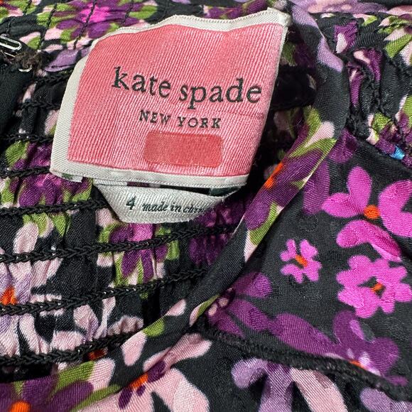 Kate Spade Floral Fit Flare Mini Dress Size 4 Smocked Silk Designer Cottage $428 - Picture 11 of 11